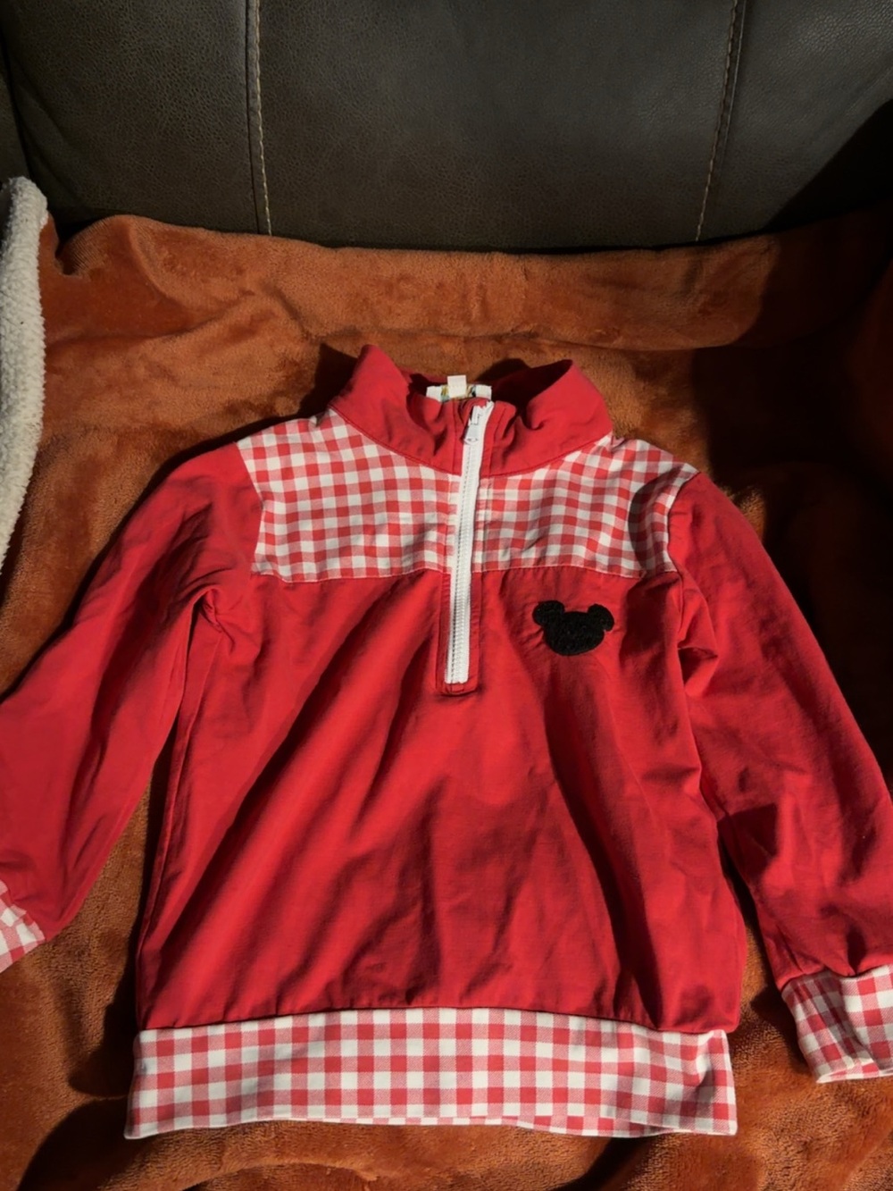 Kids Red Gingham-Trim Pullover Sweatshirt with Character Patch